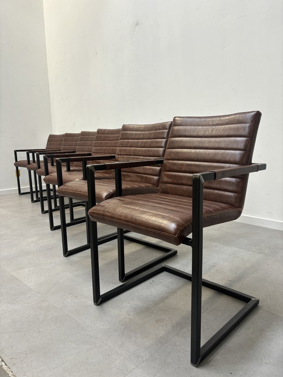 Image 1 of Set Of 6 "Sturdy" Dining Chairs In Leather