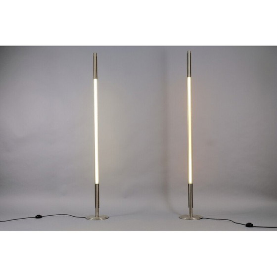 Image 1 of Coppia di lampade da terra vintage a tubo in metallo argentato