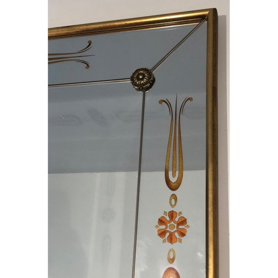 Image 1 of Vintage mirror engraved with gold and red decorations, 1970