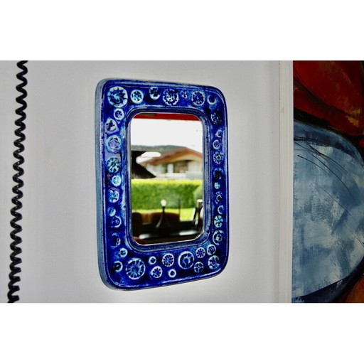 Specchio vintage in ceramica di Vegvari, 1970