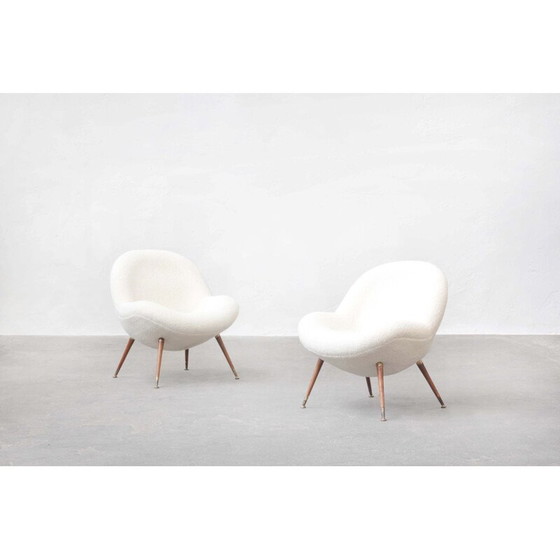 Image 1 of Pair of vintage armchairs in white cream by Fritz Neth for Correcta, Germany 1955