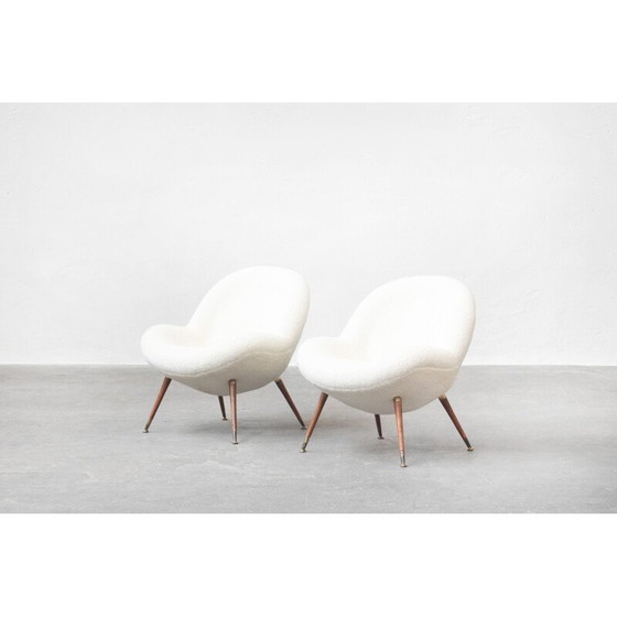 Image 1 of Pair of vintage armchairs in white cream by Fritz Neth for Correcta, Germany 1955