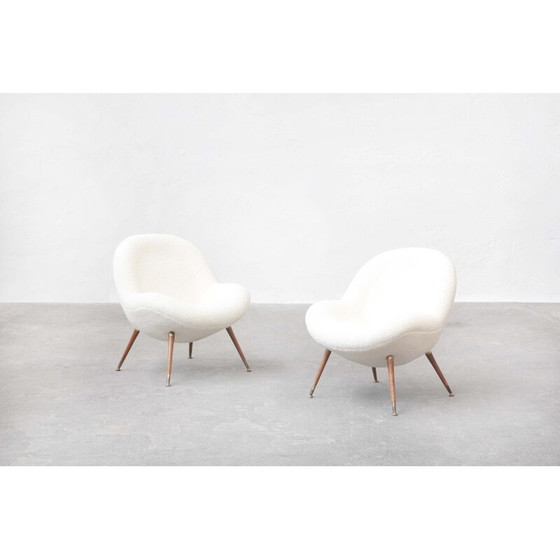 Image 1 of Pair of vintage armchairs in white cream by Fritz Neth for Correcta, Germany 1955