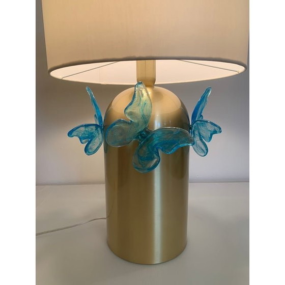 Image 1 of Contemporary Light-Blue Butterfly Murano Glass Table Lamp