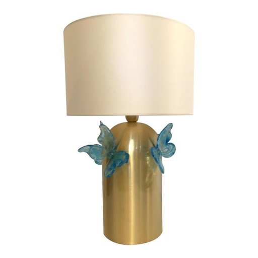 Contemporary Light-Blue Butterfly Murano Glass Table Lamp