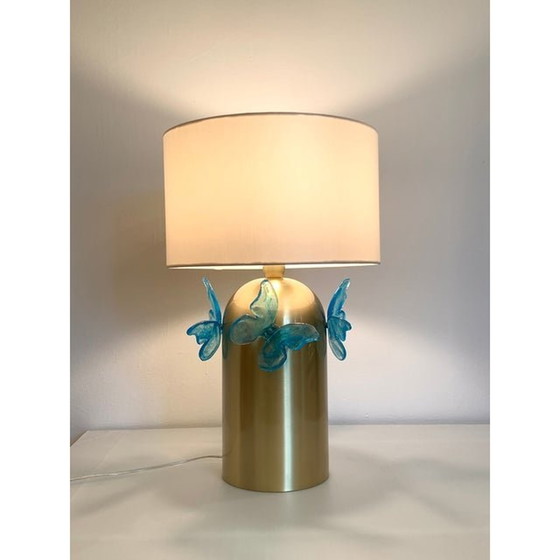 Image 1 of Contemporary Light-Blue Butterfly Murano Glass Table Lamp