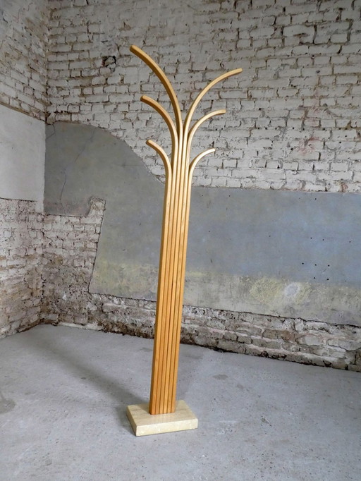 Wood & Travertine Palm Coat Rack, 1970