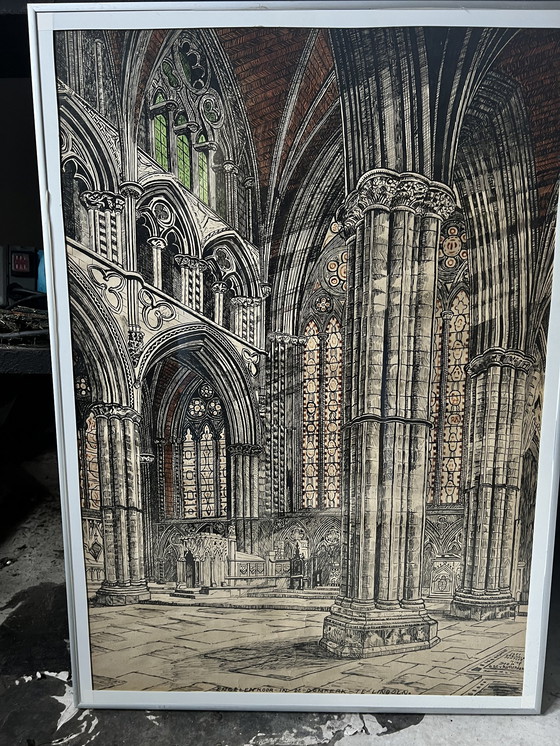 Image 1 of Signed original pen drawing Cathedral 1951