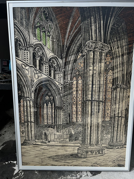 Image 1 of Signed original pen drawing Cathedral 1951