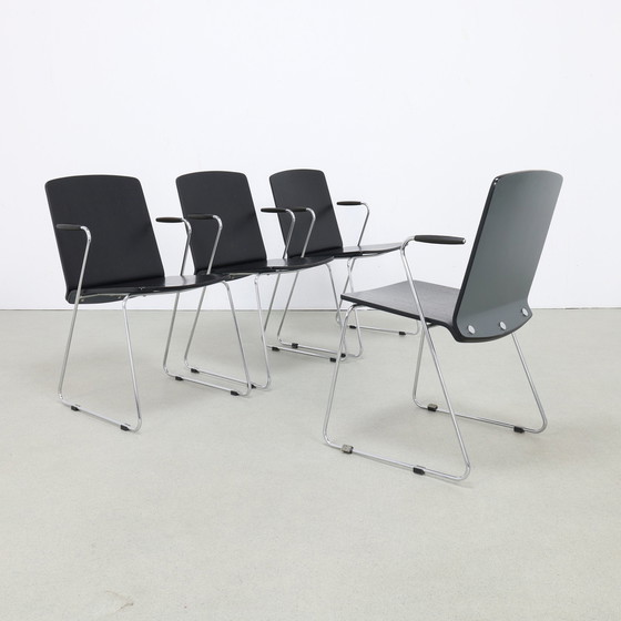 Image 1 of 4x Dining Chair in Plywood and Chrome, 1990s