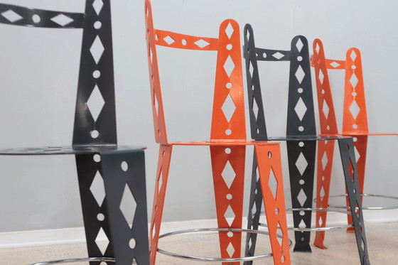 Image 1 of Post Modern Set Of 6 Lacquered Metal Chairs Artifort 2000S