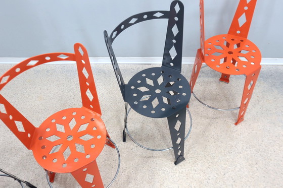 Image 1 of Post Modern Set Of 6 Lacquered Metal Chairs Artifort 2000S