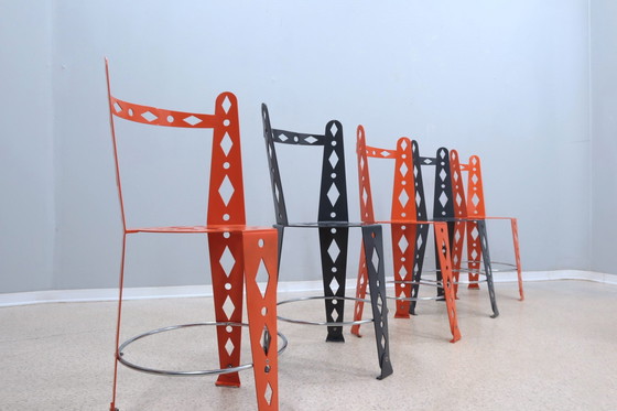 Image 1 of Post Modern Set Of 6 Lacquered Metal Chairs Artifort 2000S