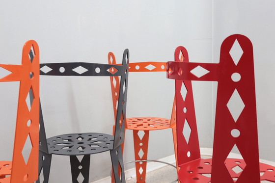 Image 1 of Post Modern Set Of 6 Lacquered Metal Chairs Artifort 2000S