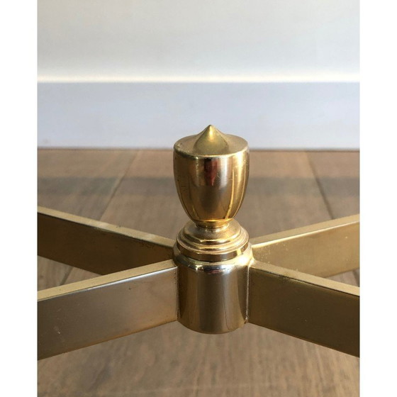 Image 1 of Tavolino da caffè vintage in metallo dorato con piano in vetro bluastro, 1940