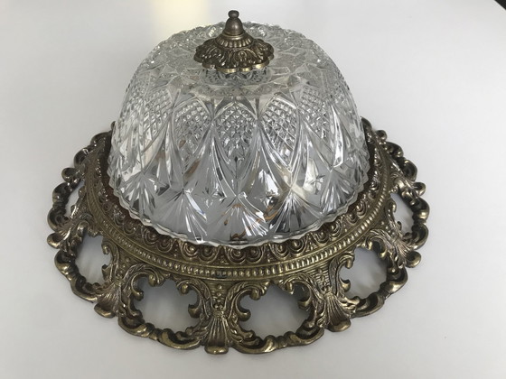 Image 1 of Ceiling light Hollywood Regency Brass Crystal - Made In Spain