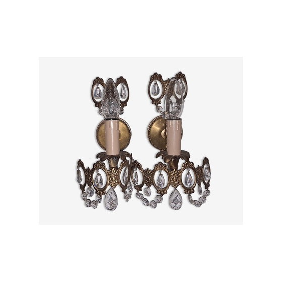 Image 1 of Pair of vintage Italian wall lamps with crystal Drops