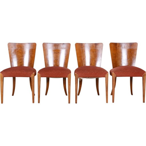 Set of 4 vintage Art-Deco chairs in beech and walnut by Jindrich Halabala for Up Zavody, Czechoslovakia 1940