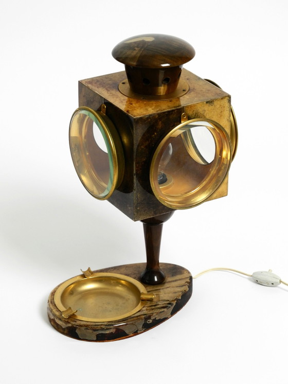 Image 1 of Beautiful Large Italian Mid Century Table Lamp By Aldo Tura Designed Like A Lantern And With An Ashtray