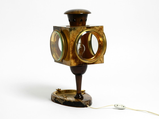 Image 1 of Beautiful Large Italian Mid Century Table Lamp By Aldo Tura Designed Like A Lantern And With An Ashtray