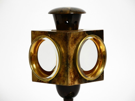 Image 1 of Beautiful Large Italian Mid Century Table Lamp By Aldo Tura Designed Like A Lantern And With An Ashtray