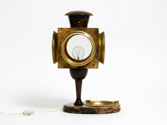 Image 1 of Beautiful Large Italian Mid Century Table Lamp By Aldo Tura Designed Like A Lantern And With An Ashtray