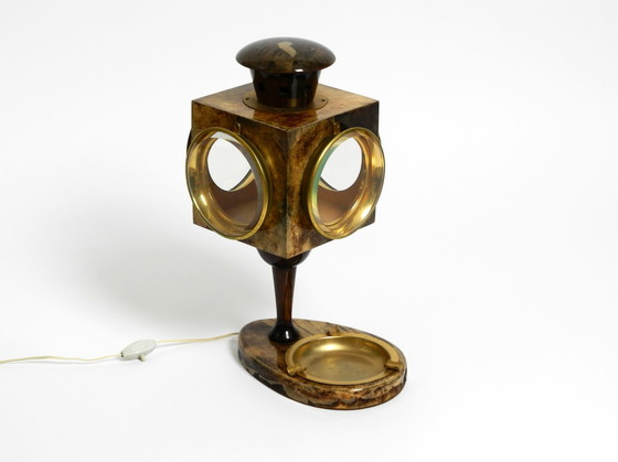 Image 1 of Beautiful Large Italian Mid Century Table Lamp By Aldo Tura Designed Like A Lantern And With An Ashtray