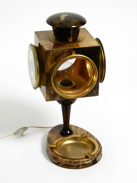 Image 1 of Beautiful Large Italian Mid Century Table Lamp By Aldo Tura Designed Like A Lantern And With An Ashtray