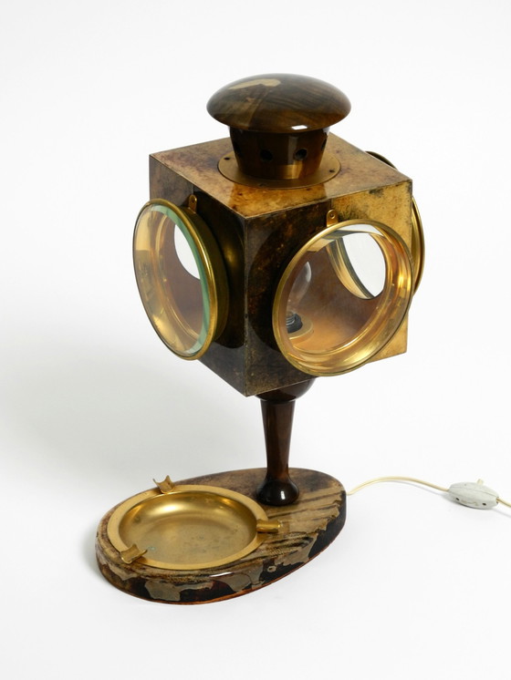 Image 1 of Beautiful Large Italian Mid Century Table Lamp By Aldo Tura Designed Like A Lantern And With An Ashtray