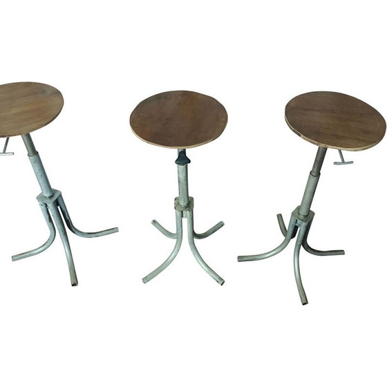 Image 1 of Set of 4 adjustable vintage stools in solid wood