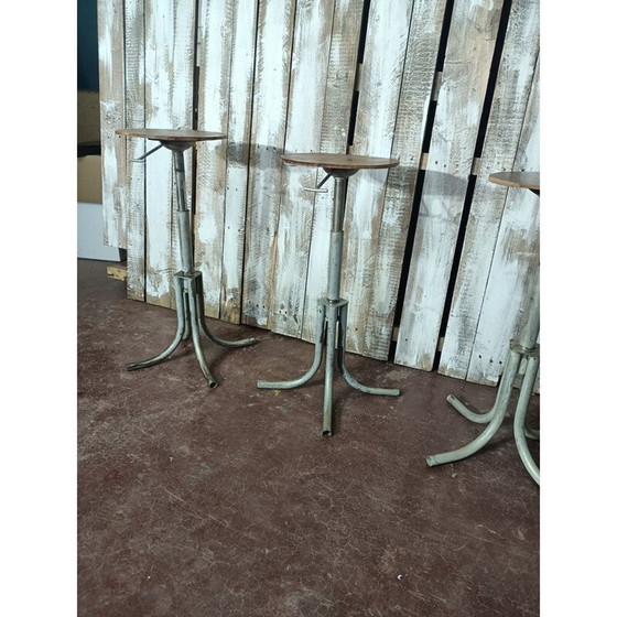 Image 1 of Set of 4 adjustable vintage stools in solid wood