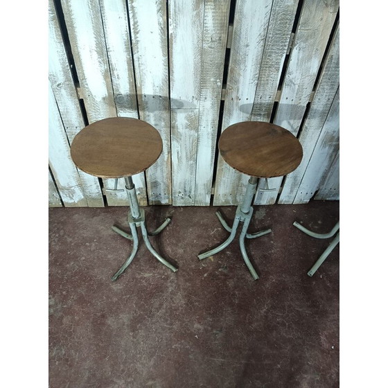Image 1 of Set of 4 adjustable vintage stools in solid wood