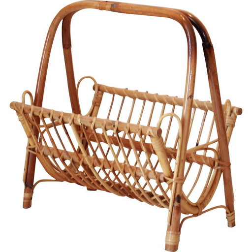 Vintage bamboo magazine rack by Franco Albini, 1960s