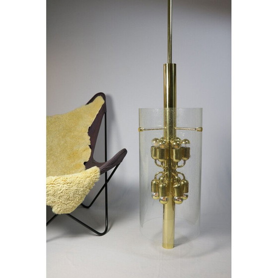 Image 1 of Vintage pendant lamp in glass and brass by Limburg, 1970s