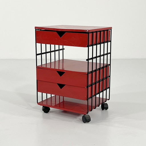 Red Chest Of Drawers On Wheels By Bruna Rapisarda For Robots, 1980S