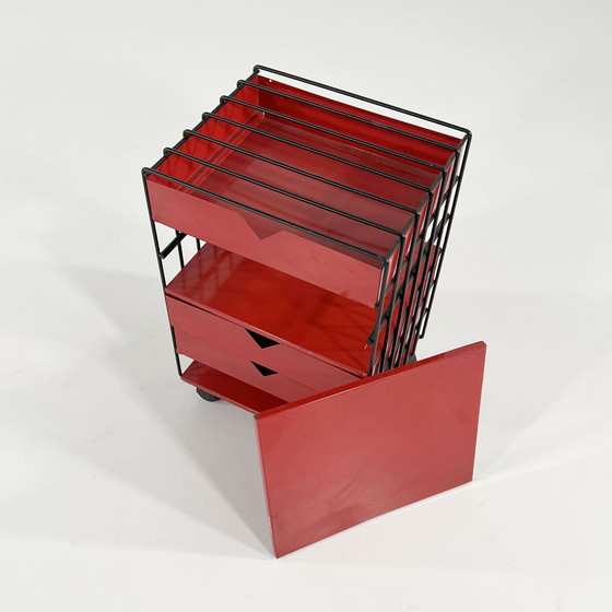 Image 1 of Red Chest Of Drawers On Wheels By Bruna Rapisarda For Robots, 1980S