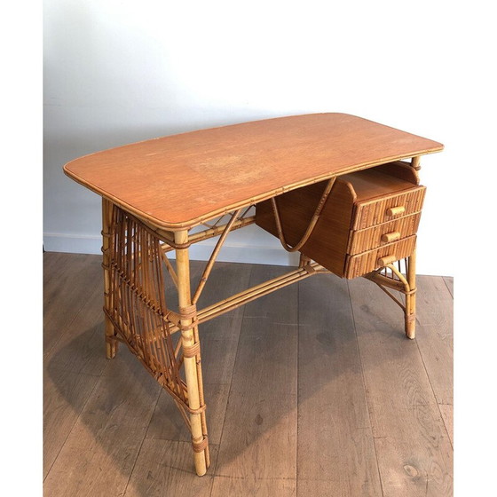 Image 1 of Vintage rattan desk by Audois Minet, France 1970