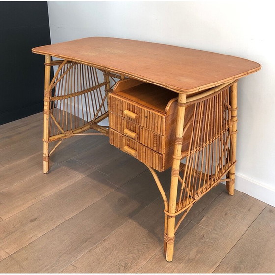 Image 1 of Vintage rattan desk by Audois Minet, France 1970