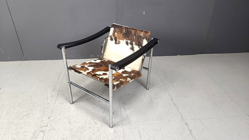 Lc-1 Chair In Brown And White Ponyskin By Le Corbusier For Cassina