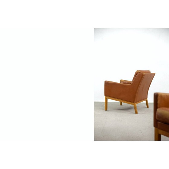 Image 1 of Set of 3 vintage armchairs wood structure covered with leather by Karl Erik Ekselius for J.O. Carlsson, Sweden 1960