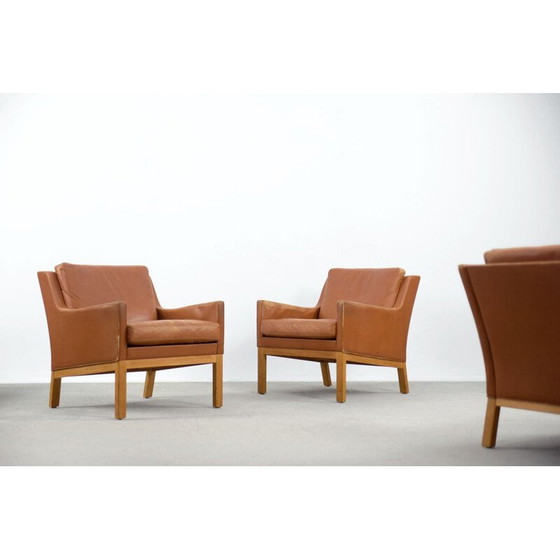 Image 1 of Set of 3 vintage armchairs wood structure covered with leather by Karl Erik Ekselius for J.O. Carlsson, Sweden 1960