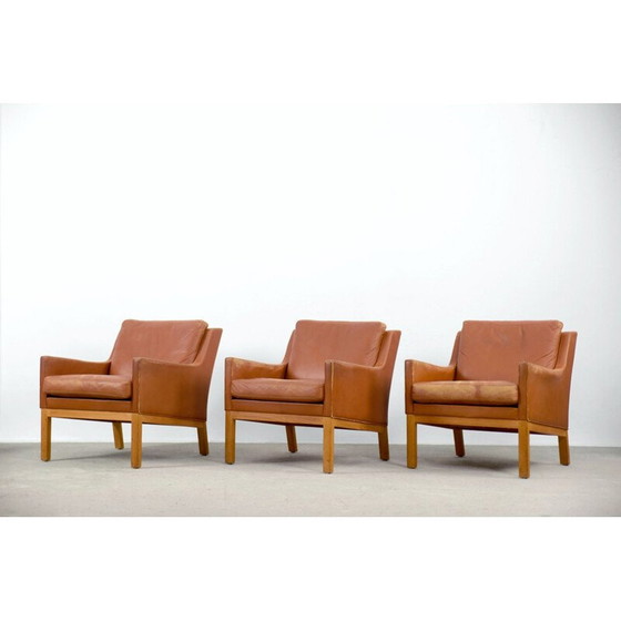 Image 1 of Set of 3 vintage armchairs wood structure covered with leather by Karl Erik Ekselius for J.O. Carlsson, Sweden 1960
