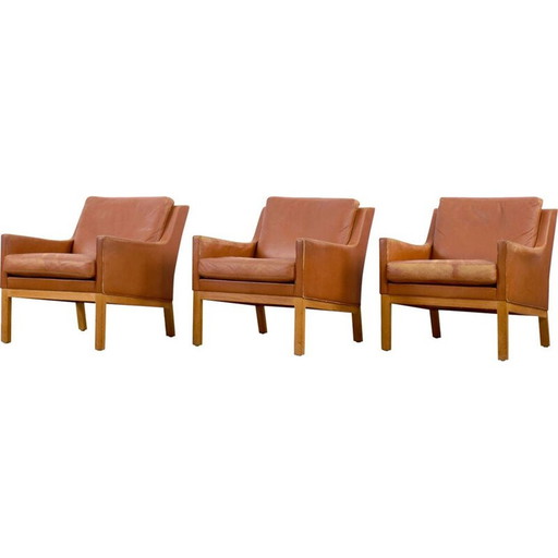 Set di 3 poltrone vintage con struttura in legno e rivestimento in pelle di Karl Erik Ekselius per JO Carlsson, Svezia 1960