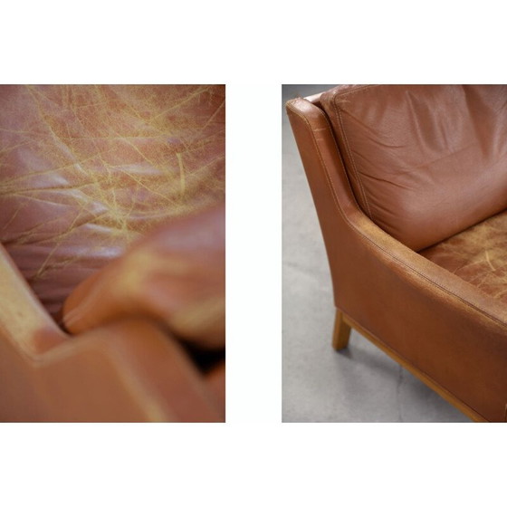 Image 1 of Set of 3 vintage armchairs wood structure covered with leather by Karl Erik Ekselius for J.O. Carlsson, Sweden 1960
