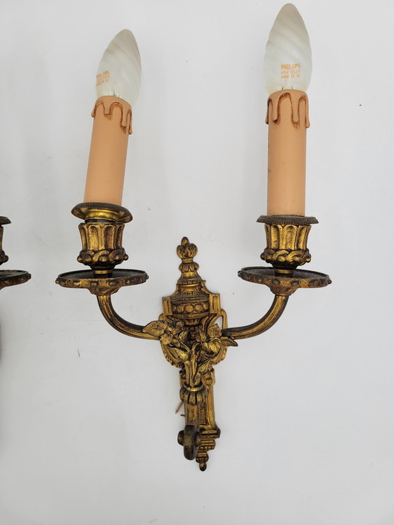 Image 1 of Antique Bronze Wall Lights Louis Xvi Style