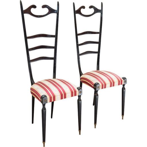 Pair of vintage black mahogany chairs by Paolo Buffa, Italy 1950