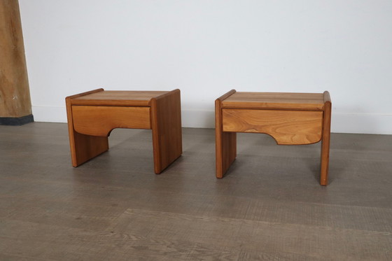 Image 1 of Pair Of Midcentury Modern Nightstands In Solid Elm Wood, France 1960s