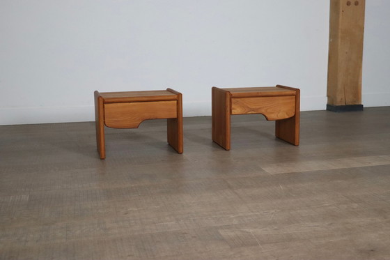 Image 1 of Pair Of Midcentury Modern Nightstands In Solid Elm Wood, France 1960s