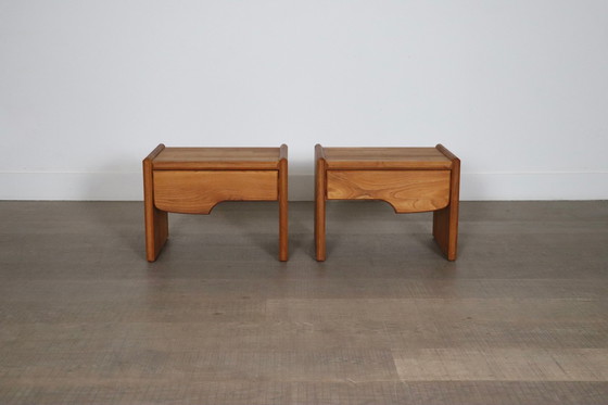 Image 1 of Pair Of Midcentury Modern Nightstands In Solid Elm Wood, France 1960s