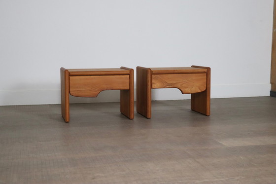 Image 1 of Pair Of Midcentury Modern Nightstands In Solid Elm Wood, France 1960s